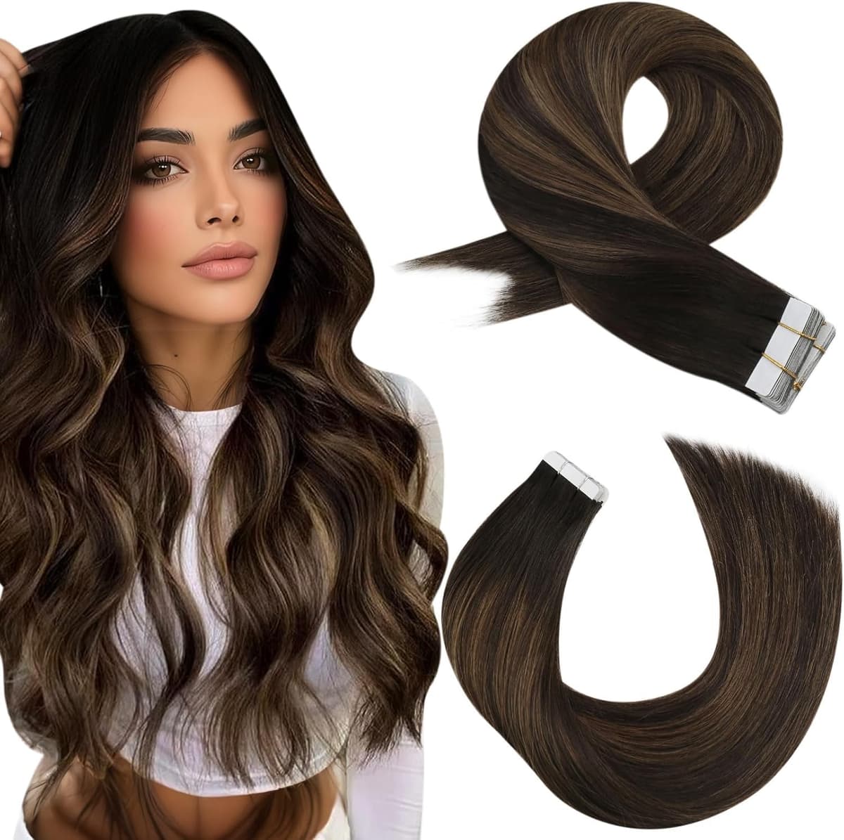 Moresoo Tape in Hair Extensions Human Hair Ash Blonde with Bleach Blonde Tape Hair Extensions Blonde Real Human Hair Extensions Tape-ins 12 Inch 20 Pieces/30g #P18/613 — view 99