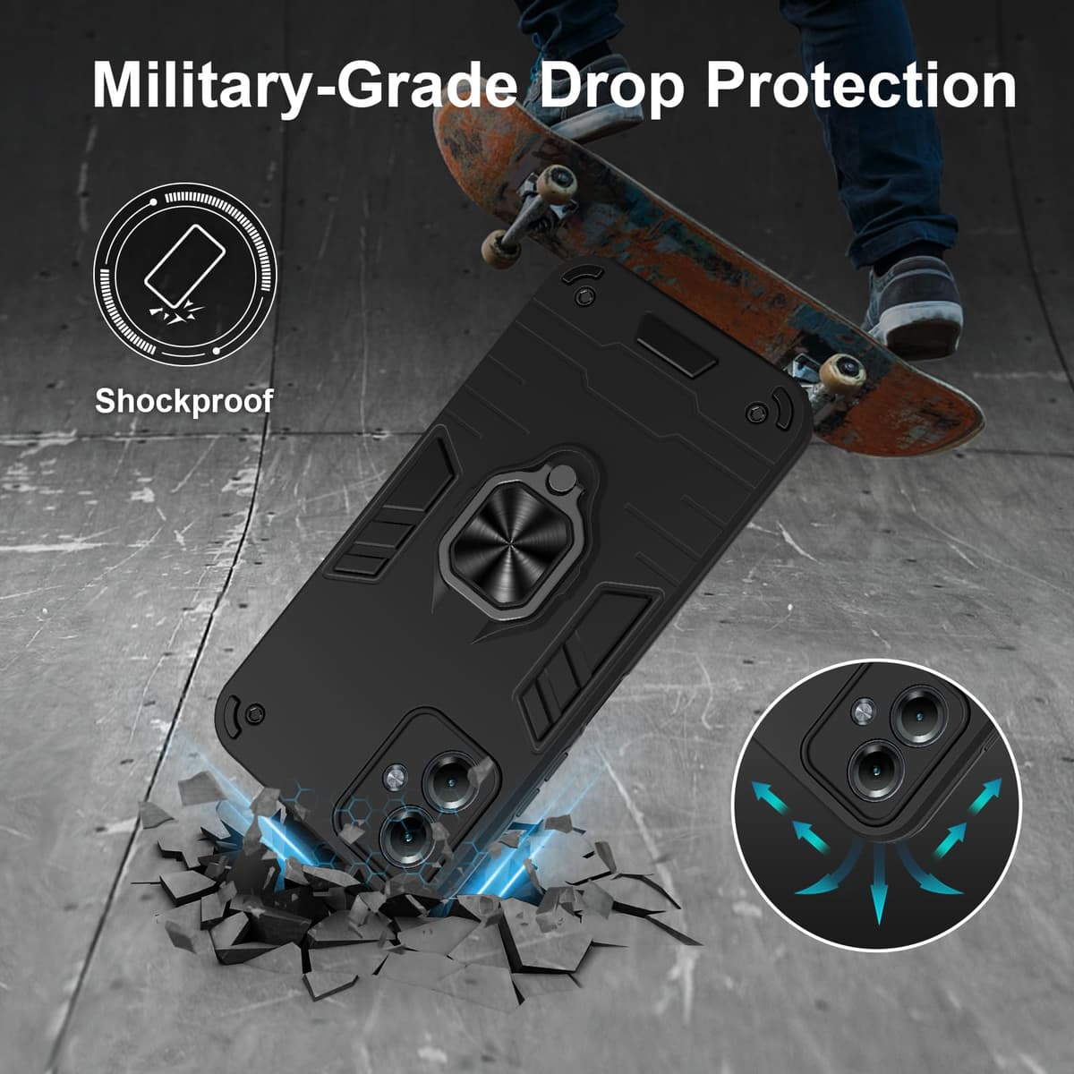 Funda para CMF Phone 2 Pro, Carcasa Antigolpes con Soporte anular metálico, Case Protectora de Grado Militar, Negro — view 1480