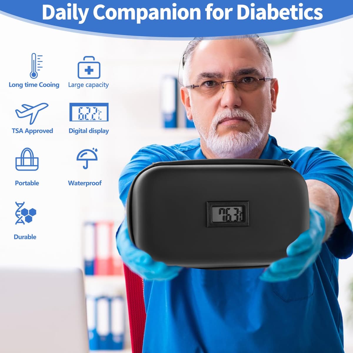 Funda de viaje con enfriador de insulina, aprobado por la TSA portátil con aislamiento para diabéticos con visualización de temperatura del termómetro, organizador de medicamentos — view 7