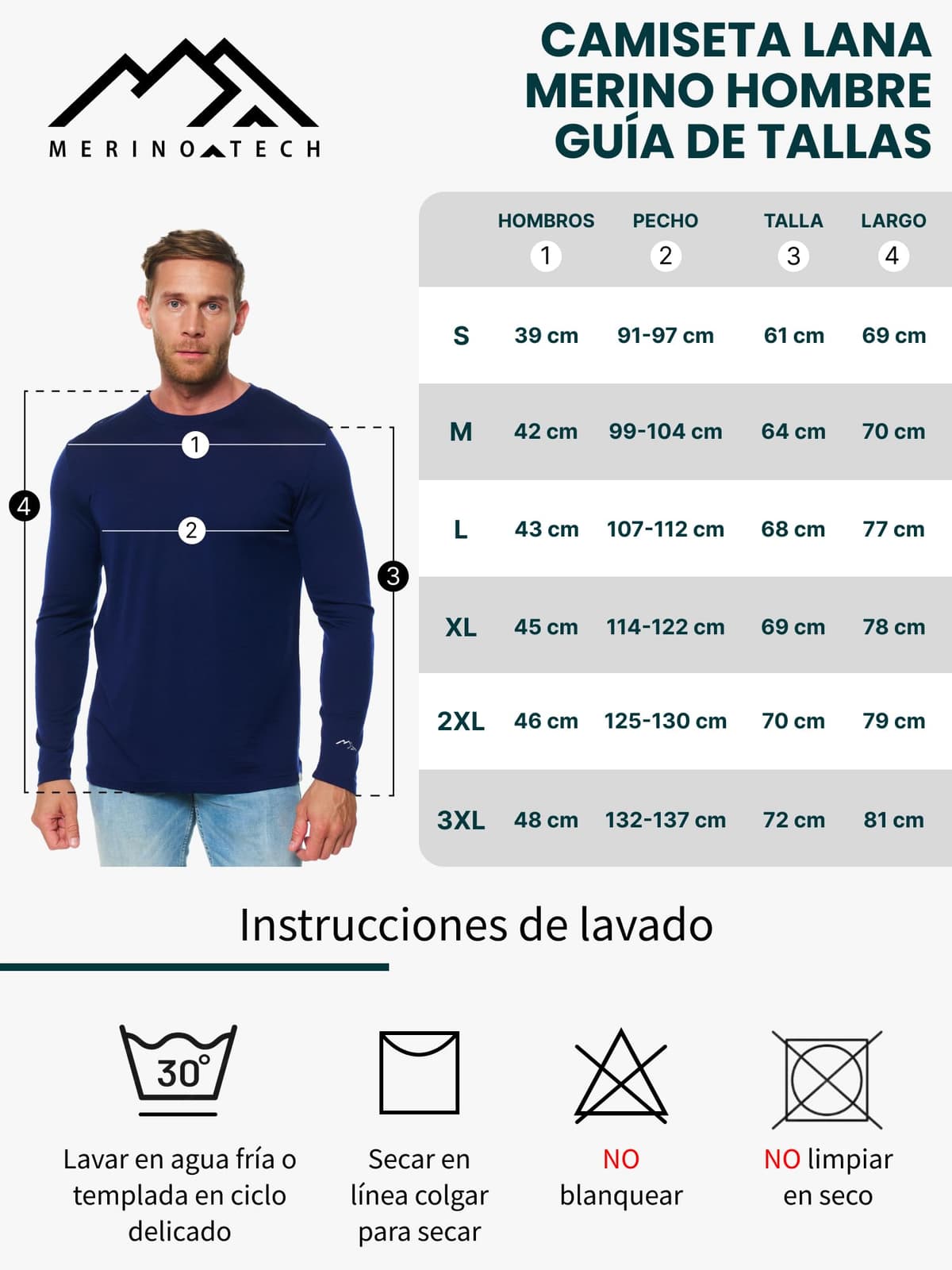Merino.tech Camiseta Lana Merino Hombre - Deportiva Ropa Térmica 100% Lana Merino Ligero, Medio, Pesado con Calcetines — view 8