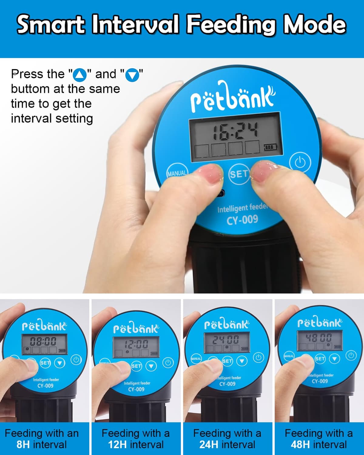 Petbank USB Charger Alimentador Automático Acuarios con Temporizador Recargable, Dispensador Comedero Acuario con Pantalla LCD, Dispensador Comida Peces Automatico, Azul — view 5