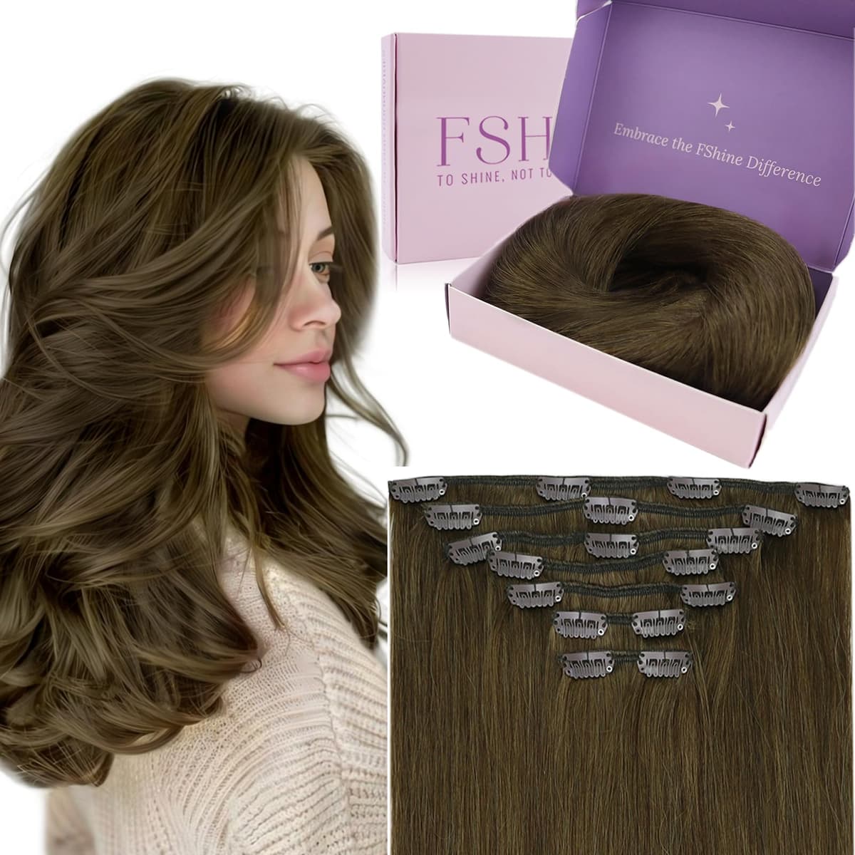 Fshine Clip in Hair Extensions Human Hair Copper Hair Extensions 18 Inch 120 g 7 pcs Color 330 Natural Straight Hair Extensions for Women Real Human Hair — view 59