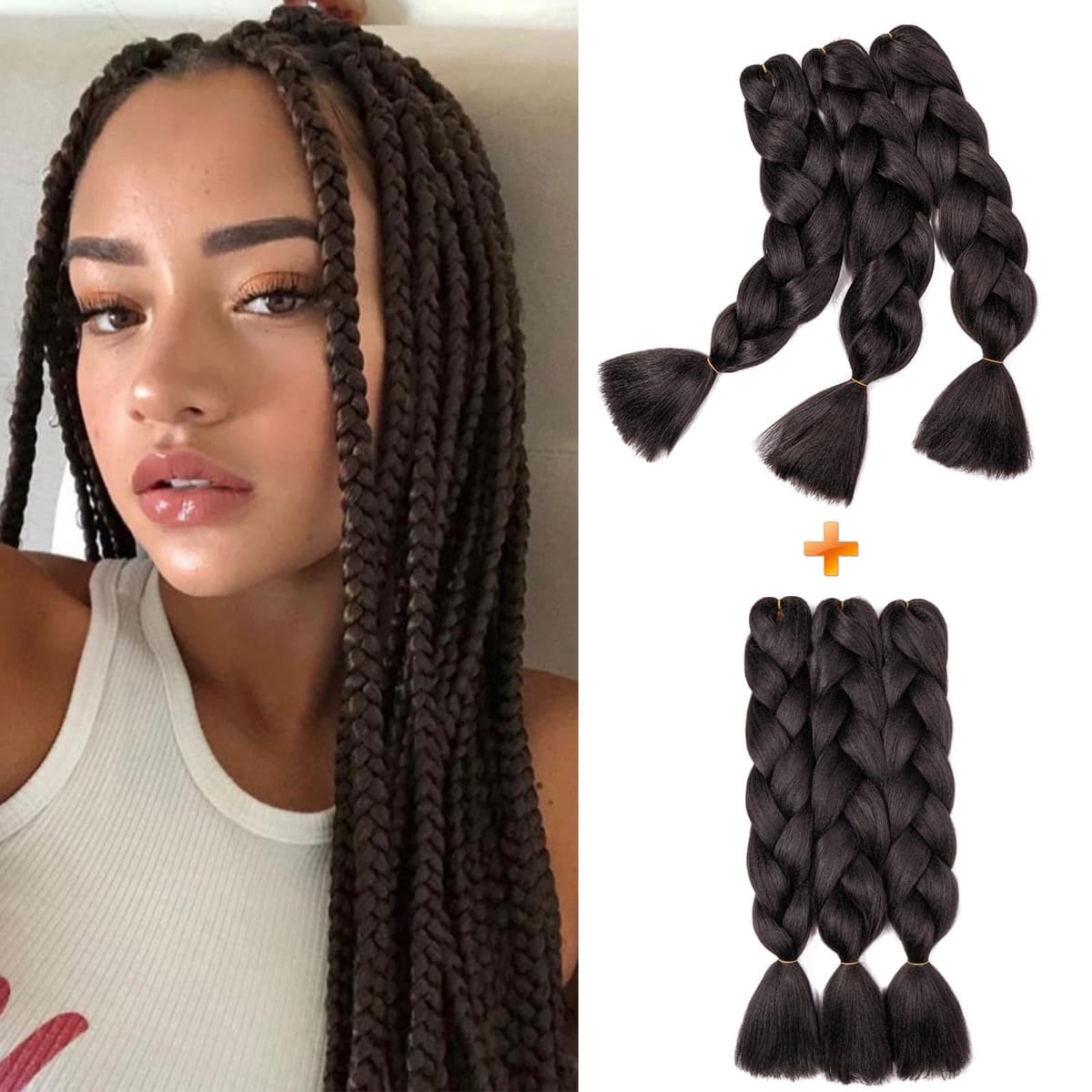 60cm Extensiones de Pelo Trenzas Africanas Castaño Oscuro Extensiones para Trenzas Africanas 1 pcs 100g Kanekalon Pelo para Trenzas Africanas Sintetico Extensiones de Trenzado Cabello Braiding — view 27