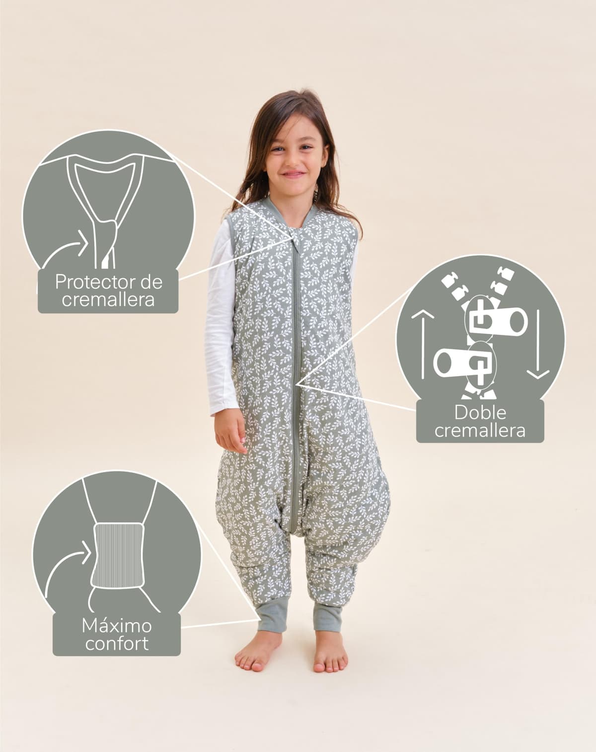 molis&co - Pijama Manta con Pies 2.5 TOG - 70 cm (1 año) - Ideal para Invierno - Suave y cálido - 100% algodón (Oeko-Tex 100) - Green Garden — view 2