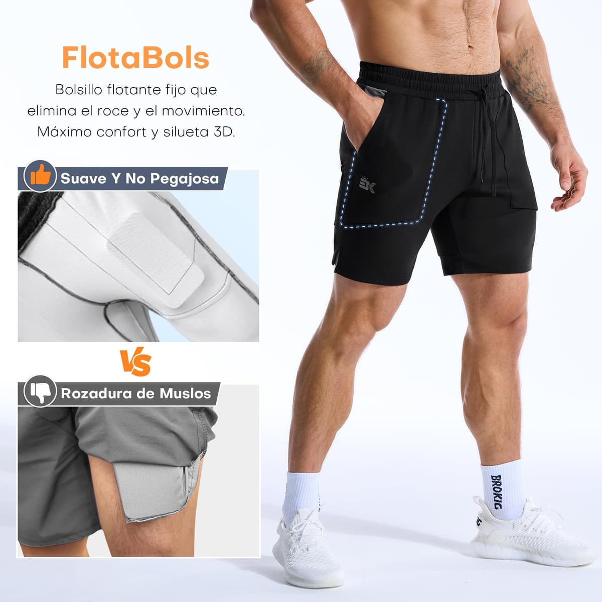 ZENWILL FlotaBols Pantalones Cortos Deporte Cremallera Hombre Pantalón Corto Gym Transpirable,Shorts Elástica Algodón Running — view 4