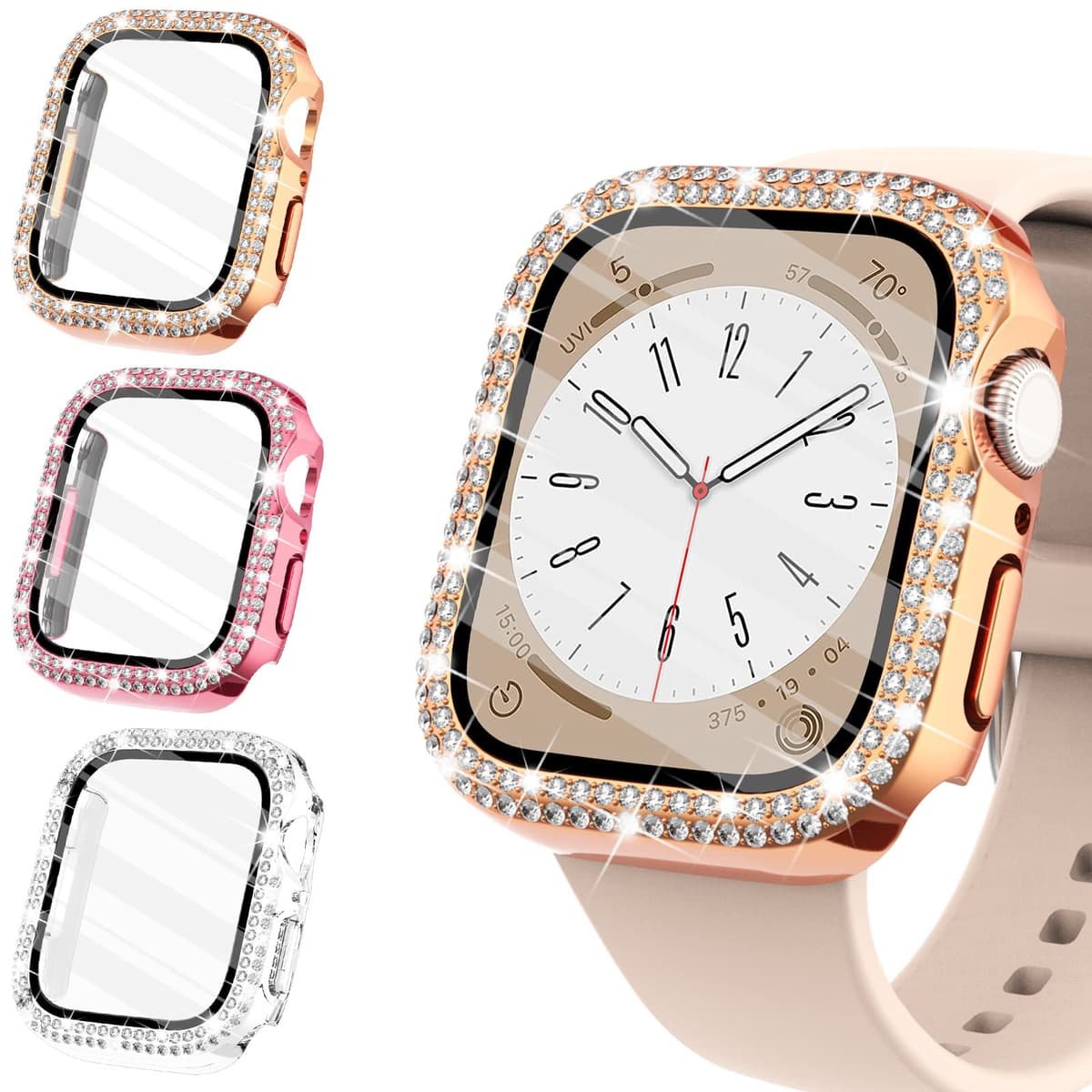 WINGLE Compatible with Apple Watch Screen Protector 38mm Series 3 2 1, Women Shiny Diamond Cover with Tempered Glass Screen Protector for apple watch Case 38mm, Clear — view 9