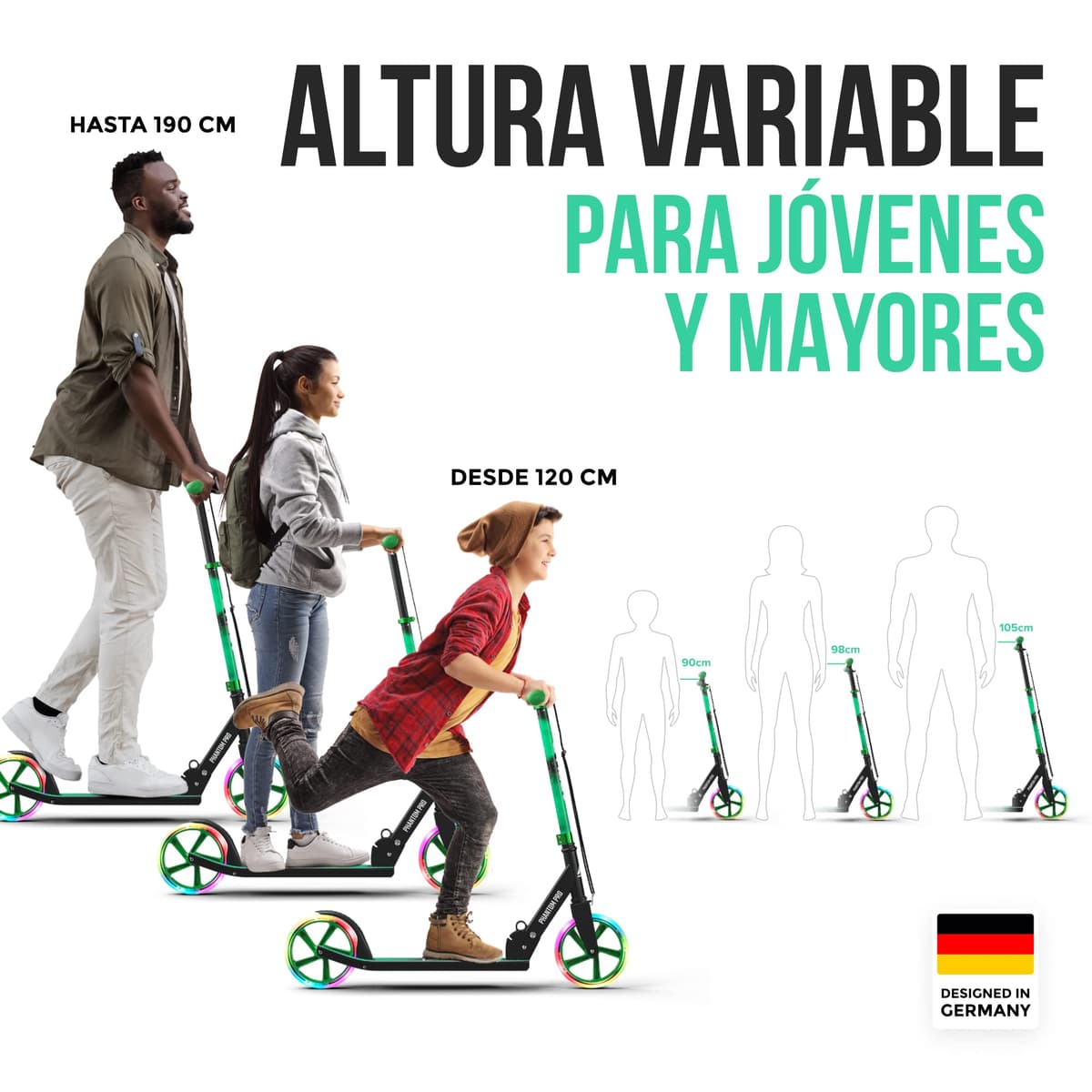 Apollo Phantom Pro City Scooter – Ruedas XXL, Plegable, Altura Regulable, Patinete para Adultos, niños y jóvenes, Compacto — view 3