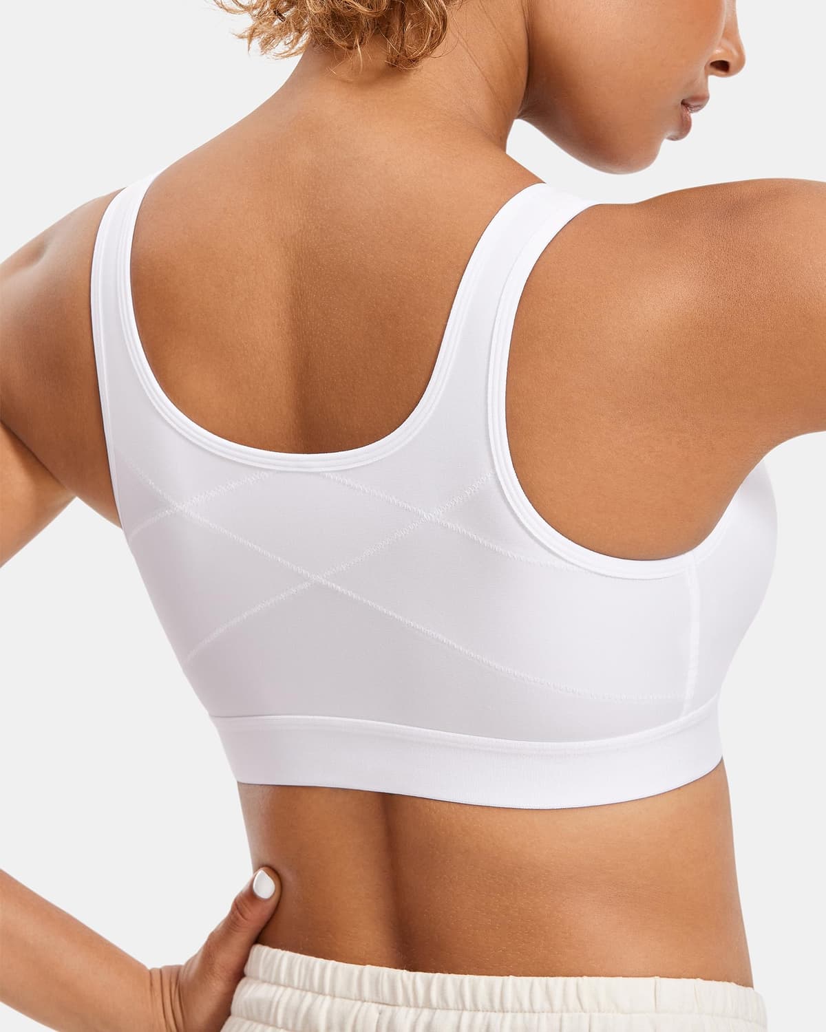 SYROKAN Women's Sports Bra High Impact Front Fastening Zipper Wireless Post Surgery Support Workout Bra — view 3