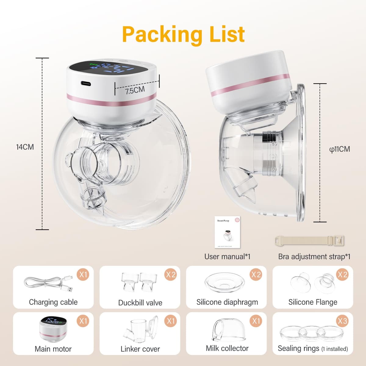 Electric Breast Pump 180ml Wearable Breast Pump Hands Free Breast Pump Portable Cordless Pump with 5 Modes & 15 Levels for Nursing Mums and Working Mothers — view 2