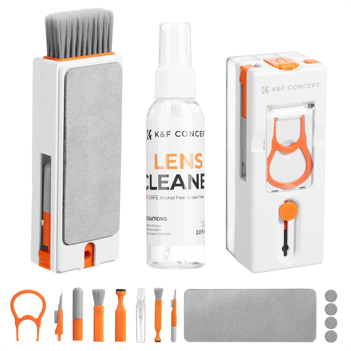 K&F CONCEPT 20 en 1 Kit Multifuncional Portátil de Limpieza Electrónica-Limpia Teclado, Pantalla de PC, Teléfono Móvil, Airpods, Lentes, Cámara, Herramientas de Limpieza para Múltiples Circunstancias — view 10
