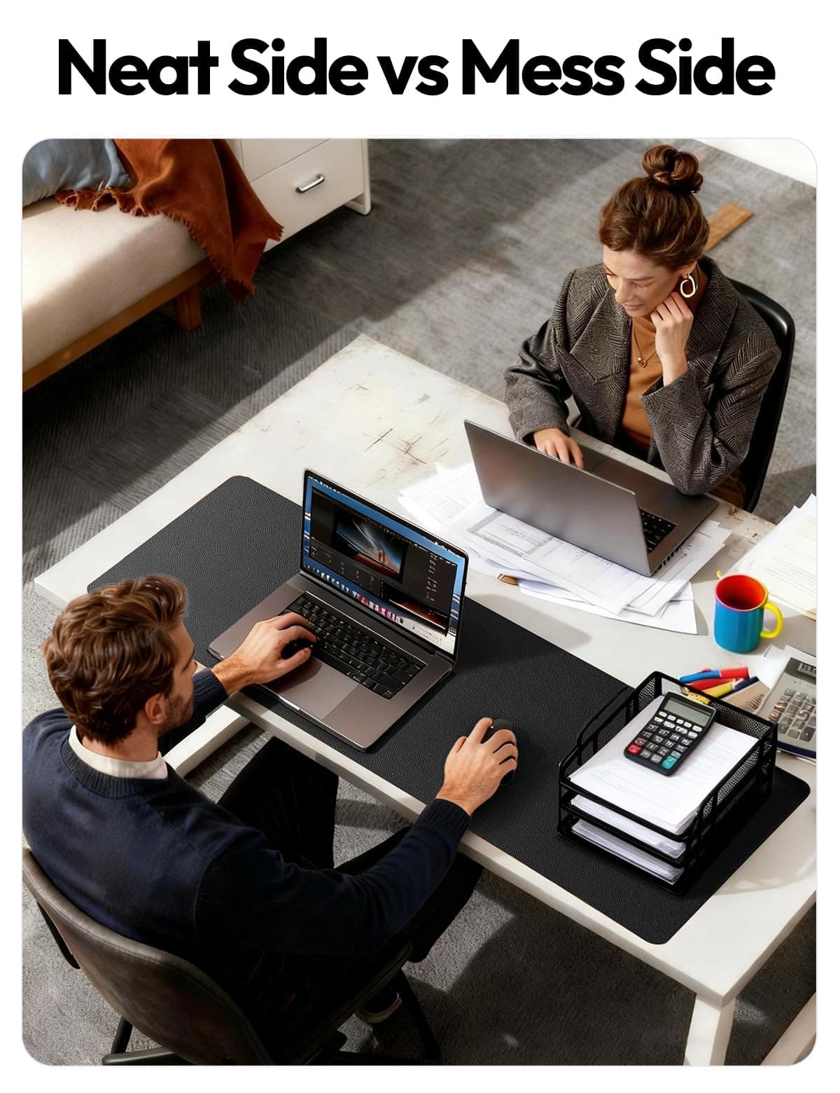 YSAGi Leather Desk Mat, Large Mouse Mat, Non-Slip Desk Pad, Waterproof Leather Table Protector Writing Pad for Office and Home (60 x 35 cm, Black) — view 6