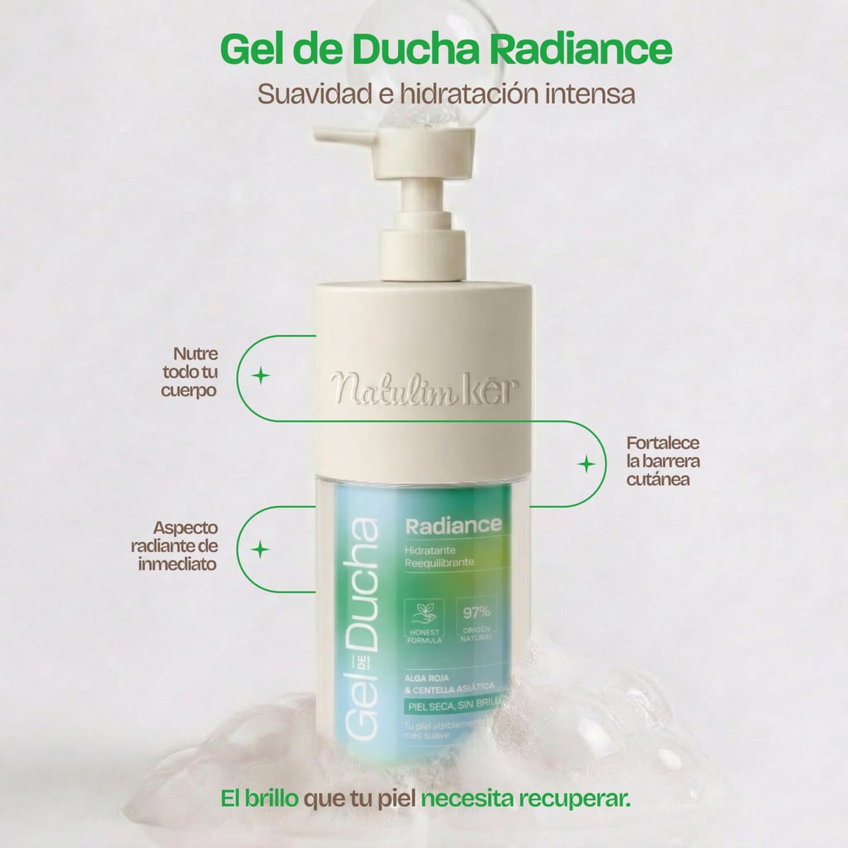 Natulim Kēr Gel de Ducha Radiance - Gel Corporal Hidratante para uso diario - Limpieza Suave, Con Aloe Vera y Centella Asiática, Fragancia Ligera - Deja la Piel Suave y Fresca - 330 ml. — view 4