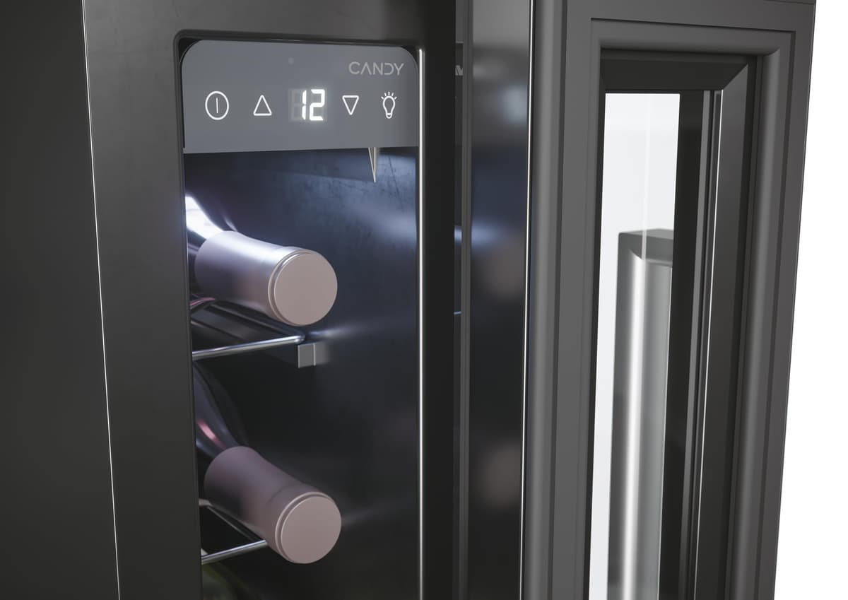 Candy DiVino CCVB 15/1, Vinoteca Integrable Estrecha, 20L, 7 Botellas, Puerta Reversible, 6 Baldas, Tratamiento Anti-UV, Compresor Antivibraciones, LED, Temperatura 5º a 18º, 39DB, Clase C, Negro — view 4