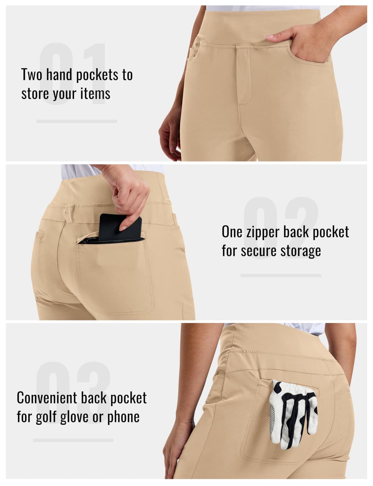 MoFiz Pantalones de Golf para Mujer Stretch Trabajo Pants Elegante con Bolsillos for Oficina Casual Viaje Yoga — view 5