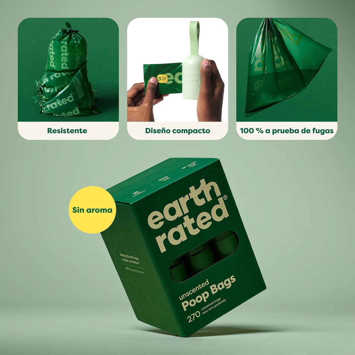 Earth Rated Dog Poop Bags Leakproof Extra Thick Pet Poop Bags Suitable for Any Size Dogs Refill Rolls Unscented 270 Count — view 2