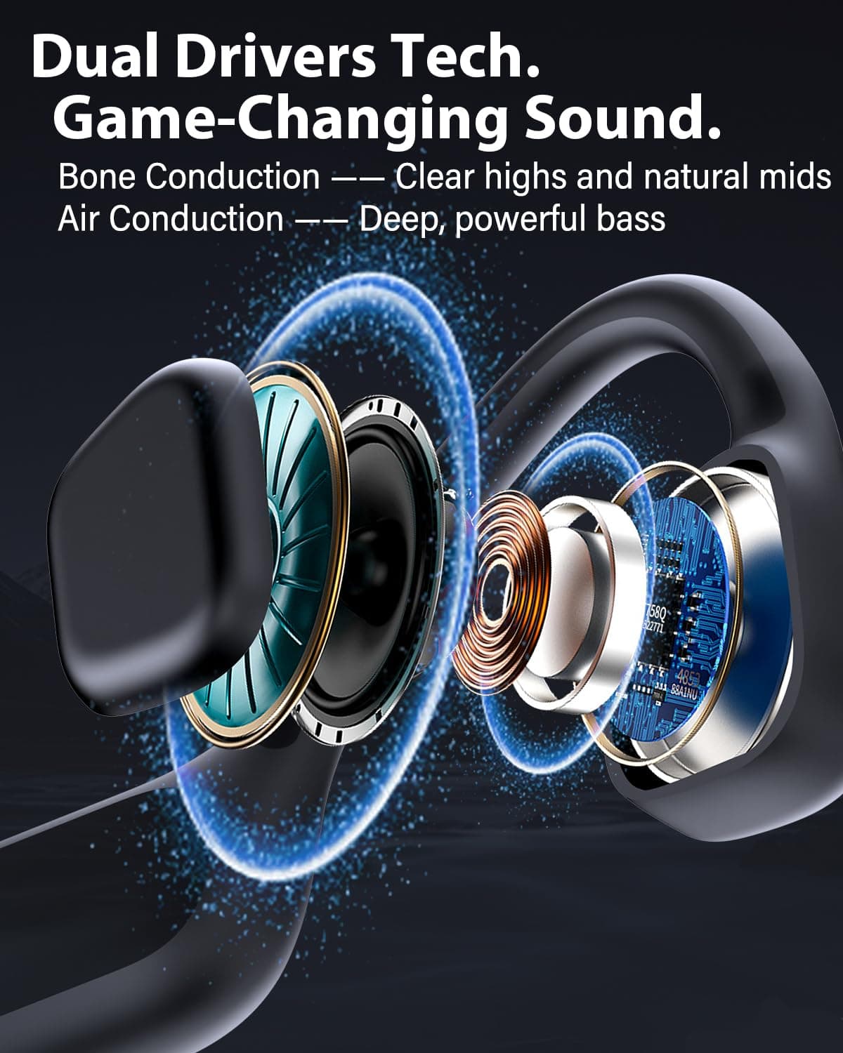 Military Bone Conduction Headphones, Bluetooth 6.0, IP68 Swimming Waterproof Sports Headphones with 32GB MP3, 12h AI Open Ear Anti-Wind-Earphone for Diving/Surfing/Racing/Cycling/Fitness — view 6