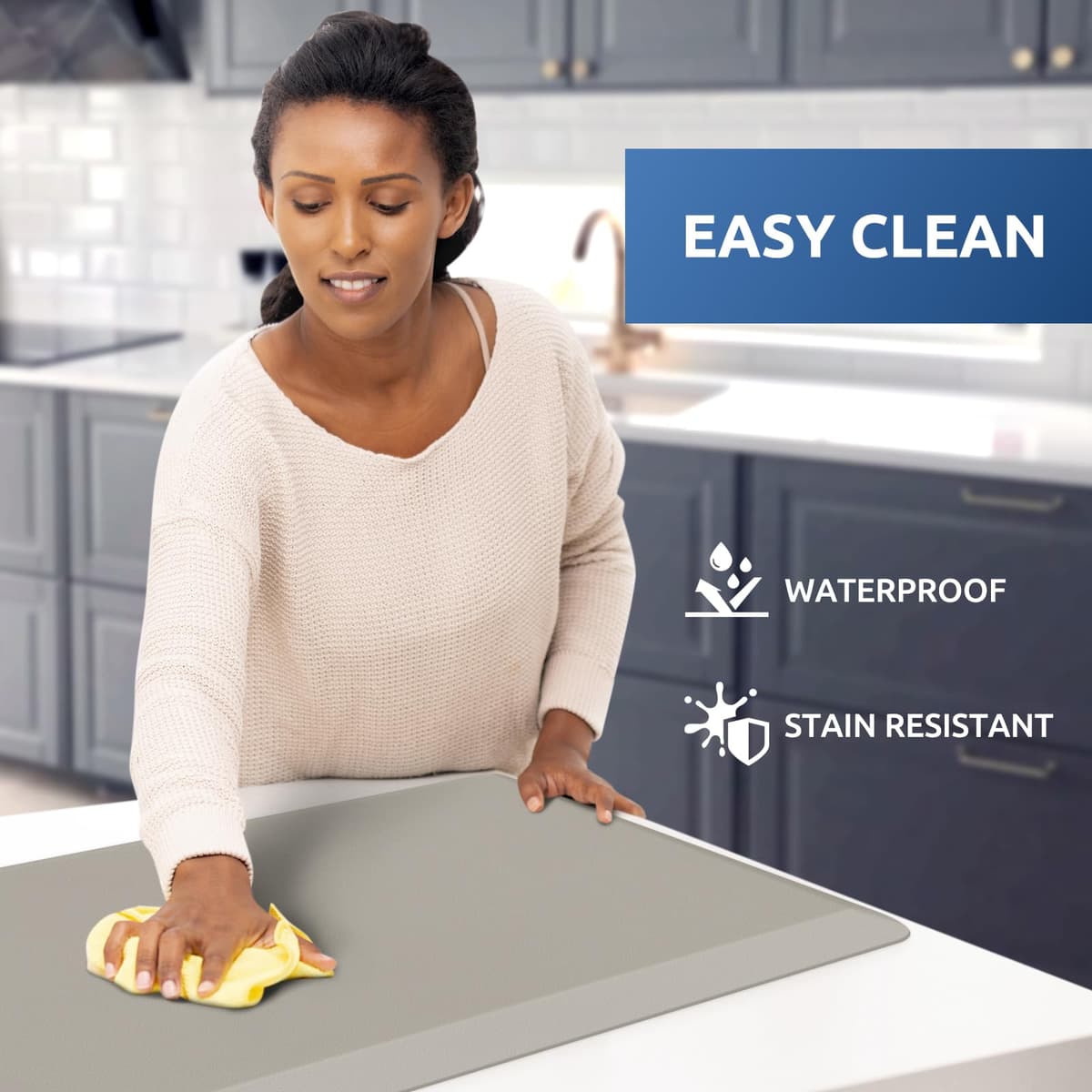 KitchenClouds Kitchen Mat Cushioned Anti Fatigue Rug 17.3"x28" Water Resistant Non Slip Standing Desk Mat Comfort Floor Mats for Kitchen House Sink Office (Khaki) — view 3