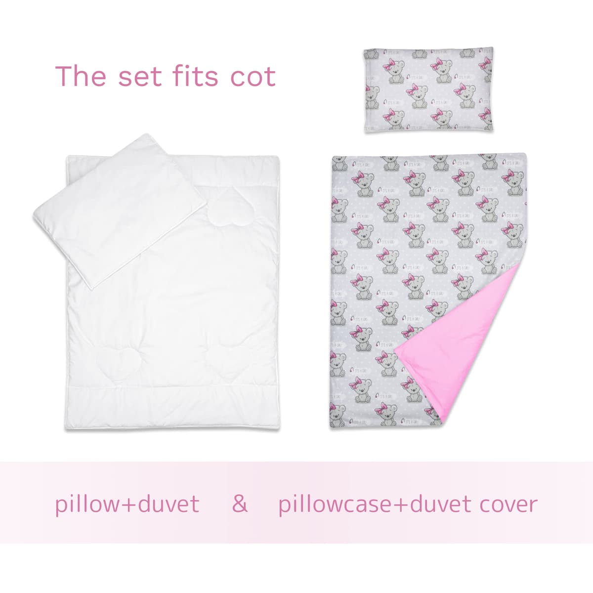 Baby Comfort 4 Piece Toddler Kids Cot Bed Set 120x90 cm Duvet Pillow Duvet Cover Pillowcase 12M+ (It's a Girl) — view 2