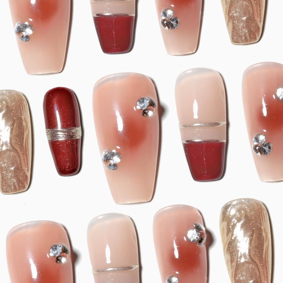 Sun&Beam Nails Handmade Press On Nail Long Coffin Ballerina Pink Flower Acrylic Fake Tip 3D Design Art Charms Cute with Storage Box 10 Pcs (S) — view 59