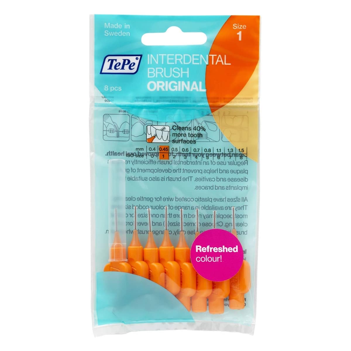 TePe Interdental Brush, Original, Yellow, 0.7mm/ISO 4, 8pcs, efficient Cleaning Between Teeth, Plaque Remover and Dental flosser for Small Gaps — view 22