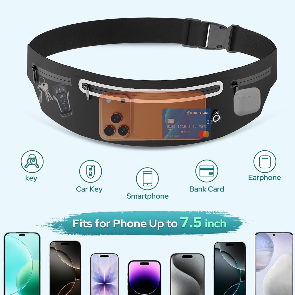 Alyvisun Riñonera Running para Mujeres y Hombres, Riñonera para Correr Resistente al Agua (Compatible con iPhone 17/16/15/14/13 Pro MAX), Gran Capacidad, Ideal para Correr, Senderismo y Deportes — view 2