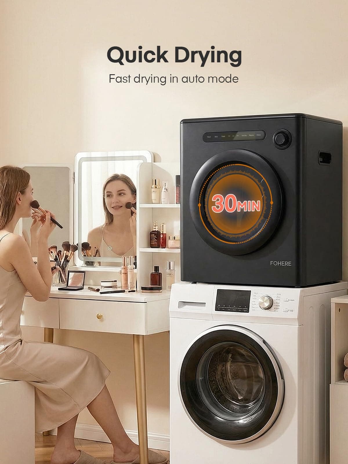 4KG Vented Tumble Dryer, 1200W Smart Dryer, 5 Drying Modes and Smart Automatic Drying, with Temperature and Humidity Sensor, Overheat Protection for Apartment, RVs, Black — view 8