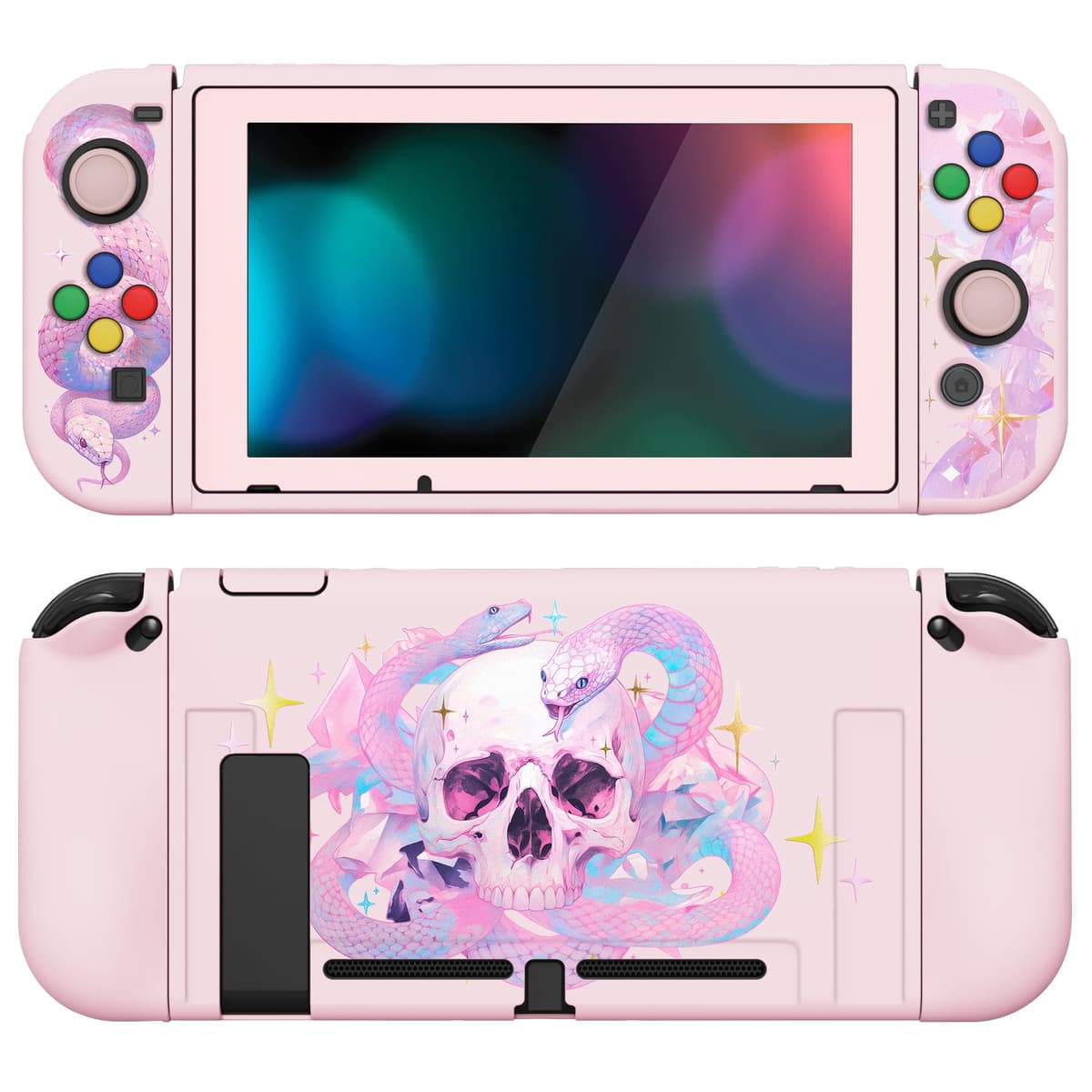 playvital ZealProtect Soft Protective Case for Nintendo Switch, Flexible Cover Protector for Switch with Screen Protector & Thumb Grip Caps & ABXY Direction Button Caps - Cherry Bunny & Cherry Bear — view 12
