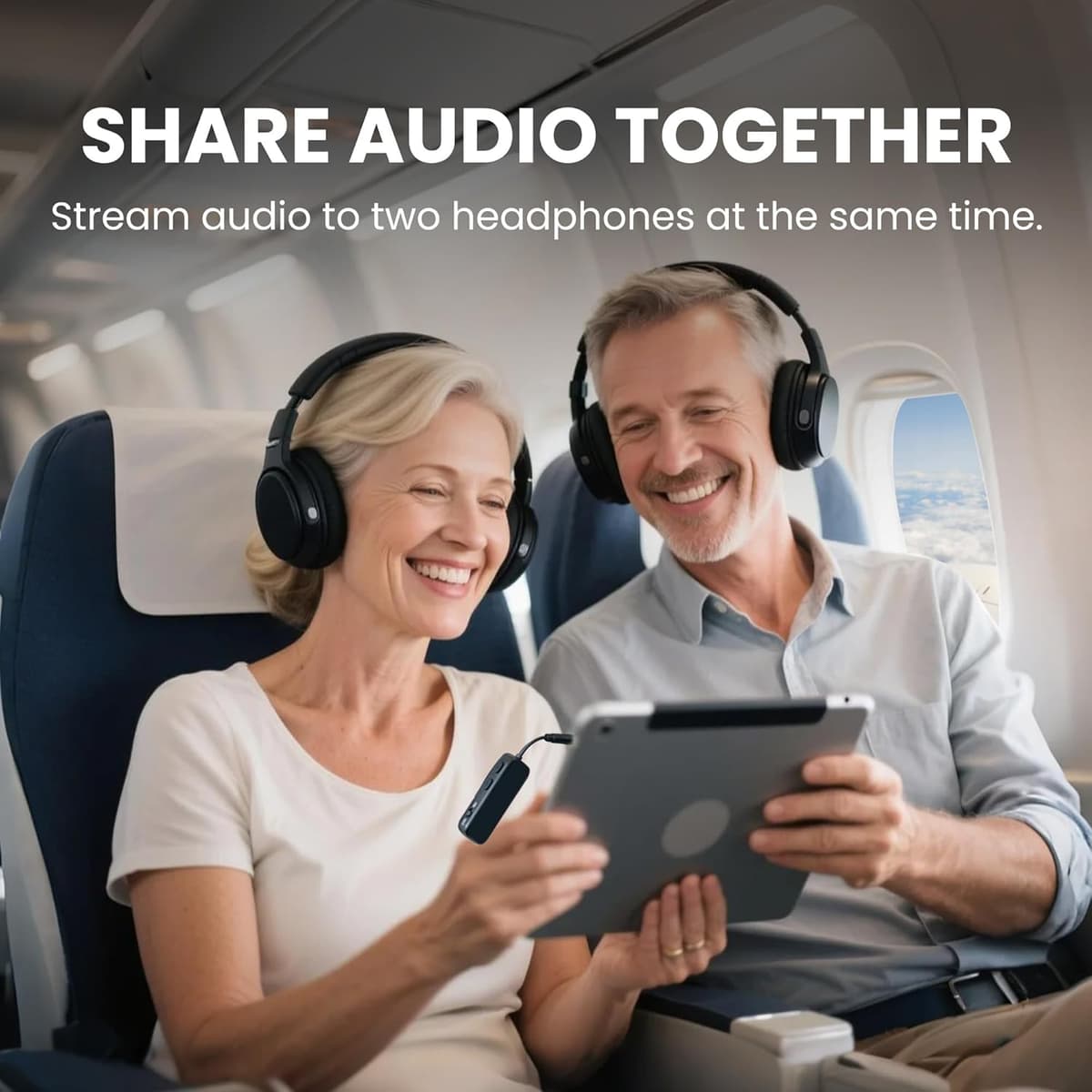 Avantree Relay - Airplane Bluetooth 5.3 Adapter with Qualcomm aptX Adaptive, Supports 2 AirPods or Headphones, 20H Playtime, 3.5mm AUX Jack Wireless Audio Transmitter for Planes, Airline, Travel Black — view 3