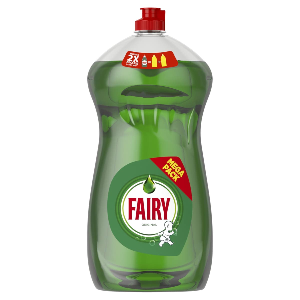 Fairy Original Washing Up Liquid Green with LiftAction 1450 ml, No Soaking, No Grease, No Fuss