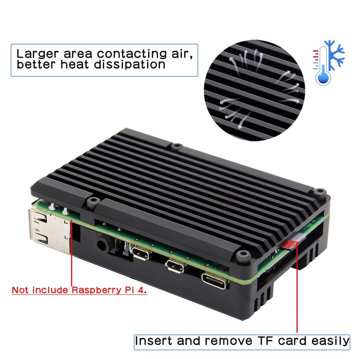 Geekworm Raspberry Pi 4 Computer Model B Armor Aluminum Alloy Case/Raspberry Pi Passive Cooling Shell Metal Enclosure Heat Dissipation for Pi 4B Only (Case without fan-Black) — view 5