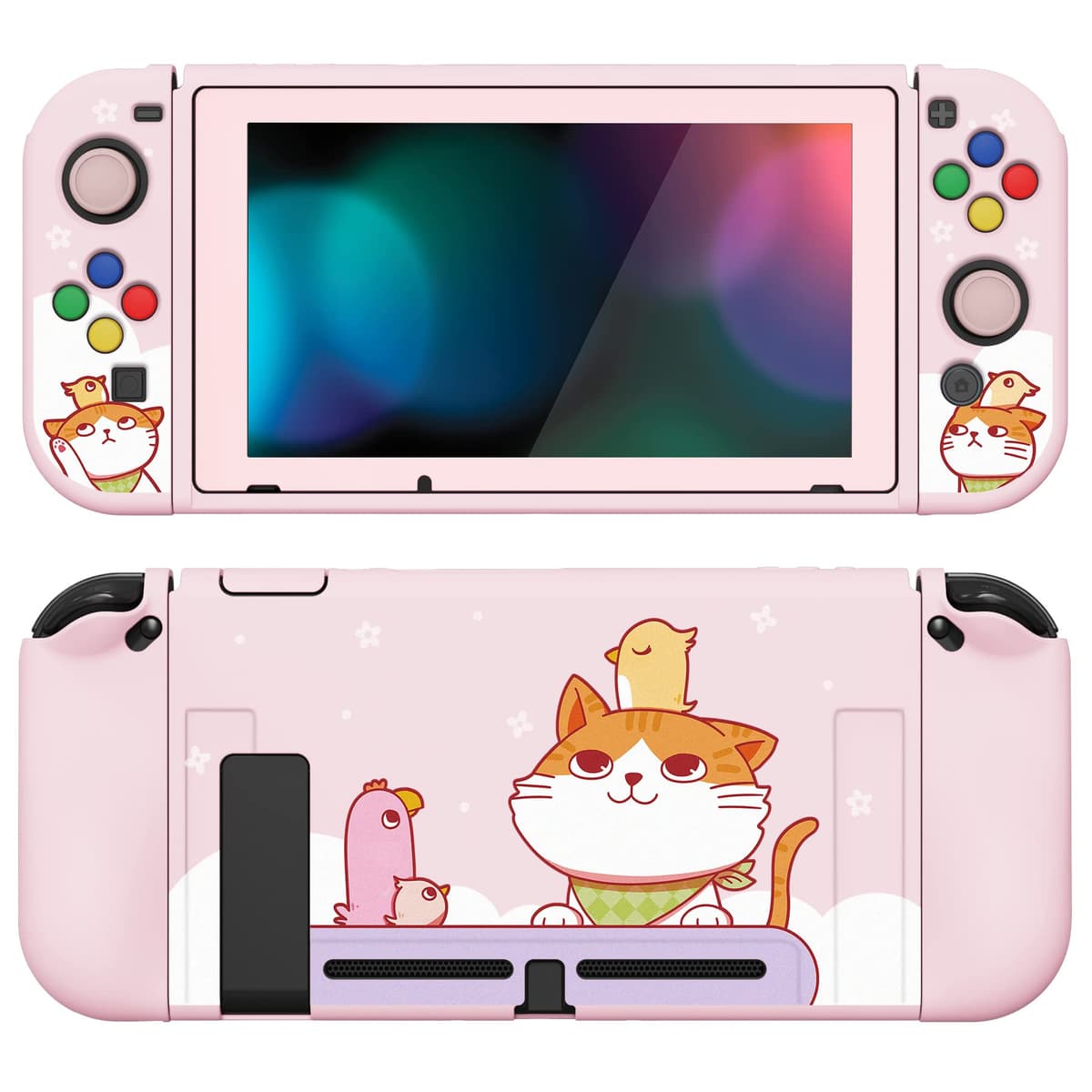playvital ZealProtect Soft Protective Case for Nintendo Switch, Flexible Cover Protector for Switch with Screen Protector & Thumb Grip Caps & ABXY Direction Button Caps - Cherry Bunny & Cherry Bear — view 22