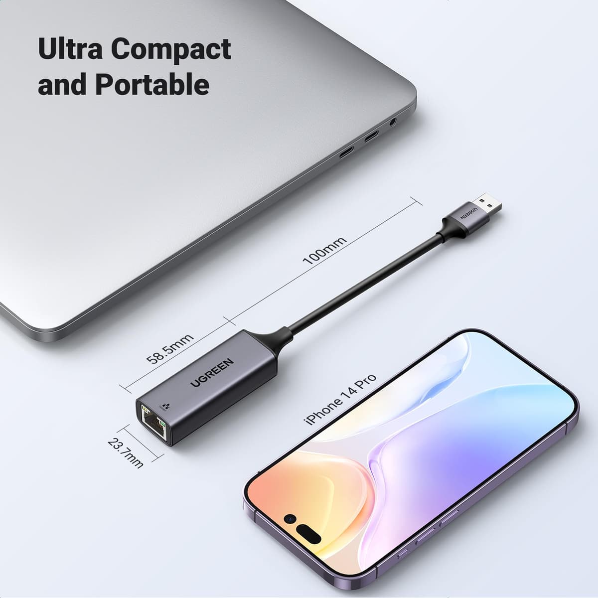 UGREEN USB Ethernet Adapter,1000 Mbps Gigabit Network Adaptor, Aluminum RJ45 LAN Internet Adapter Driver Free Compatible with Switch, MacBook Pro 2022 2020,TV Box,XPS,Steam Deck (Black Type A) — view 6