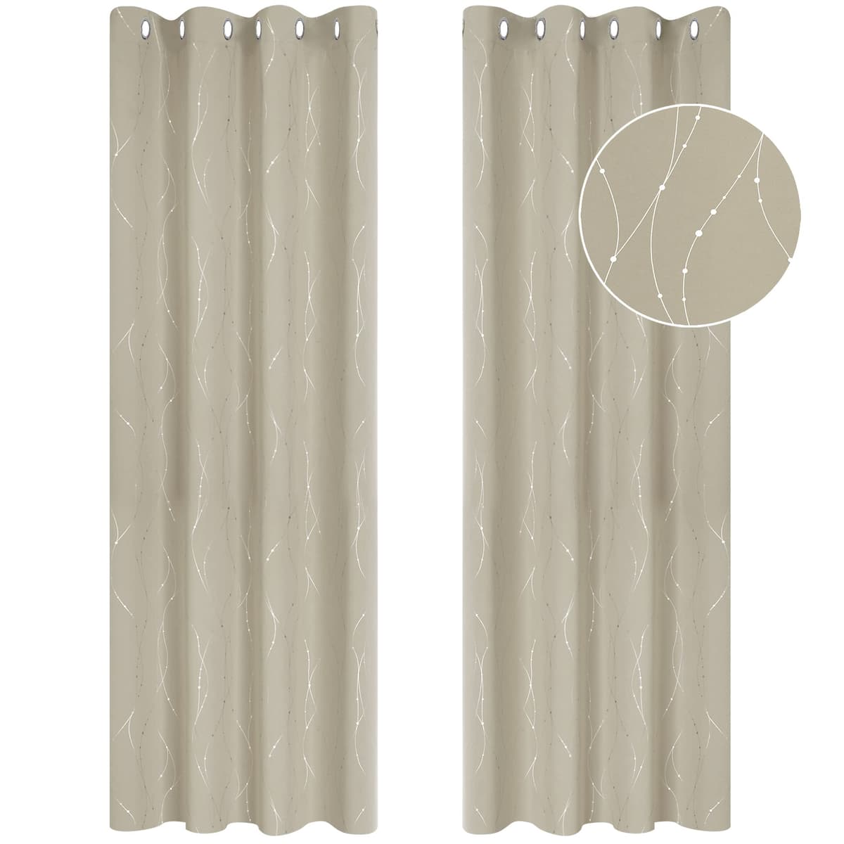 Deconovo Soft Dotted Line Foil Printed Blackout Curtains Thermal Insulated Curtains Eyelet Energy Efficiency Room Darkening Curtains for Bedroom 52 x 72 Inch Light Grey 2 Panels — view 37