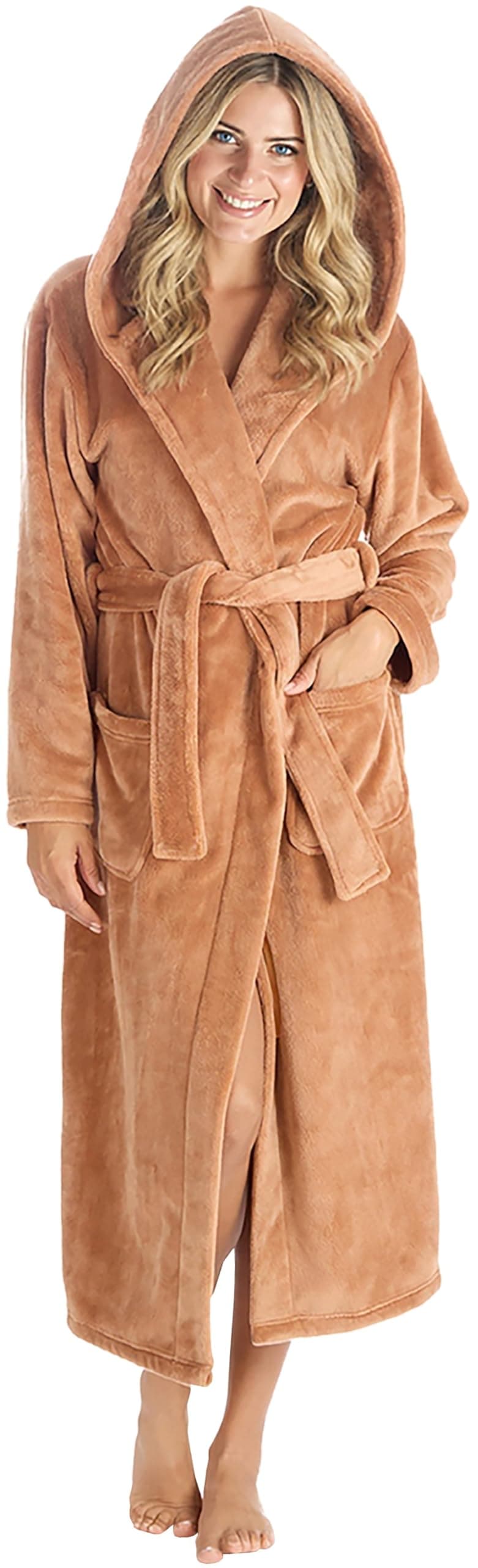 KATE MORGAN Ladies Dressing Gown Fluffy Super Soft Hooded Bathrobe for Women Plush Fleece Perfect Loungewear Long Robe | Gifts for Women — view 27