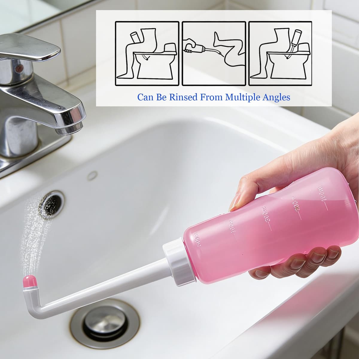 500ml Botella Perineal Postparto, Bidet Portatil para Mujeres，Botella Lavado Perineal Postparto para Maternidad, Ideal para Higiene Intima, Ducha Vaginal, Limpieza Anal, Cuidado Postnatal, Rosa — view 4