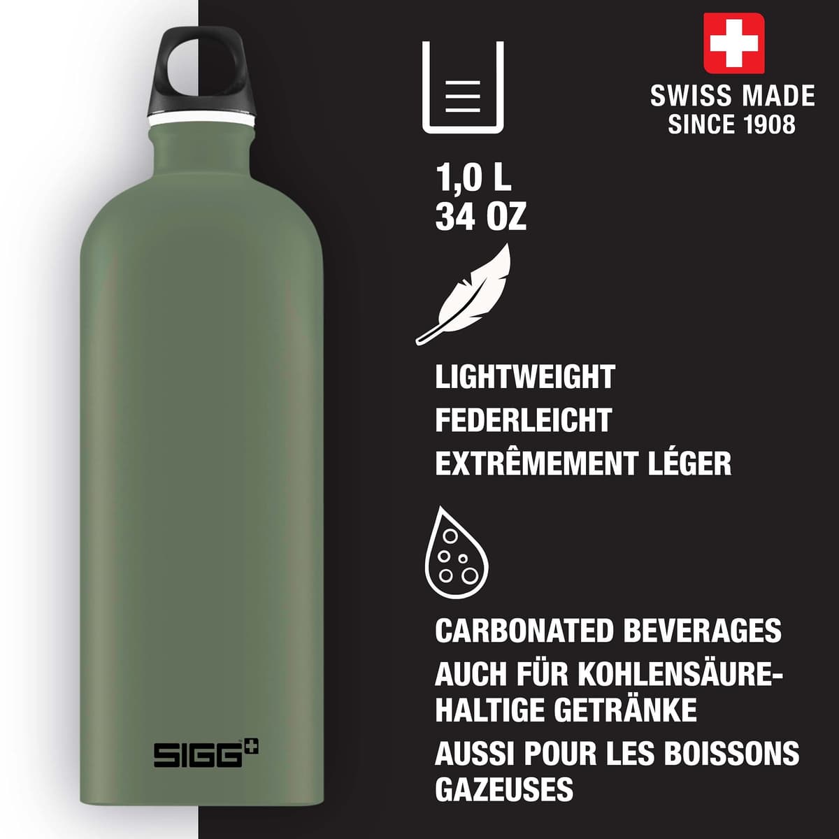 Sigg - Botella de aluminio - Traveller - Certificación Clima Neutral - Apta para bebidas carbonatadas - A prueba de fugas - Ligera como una pluma - Sin BPA - 0,6L / 1L /1,5L — view 2