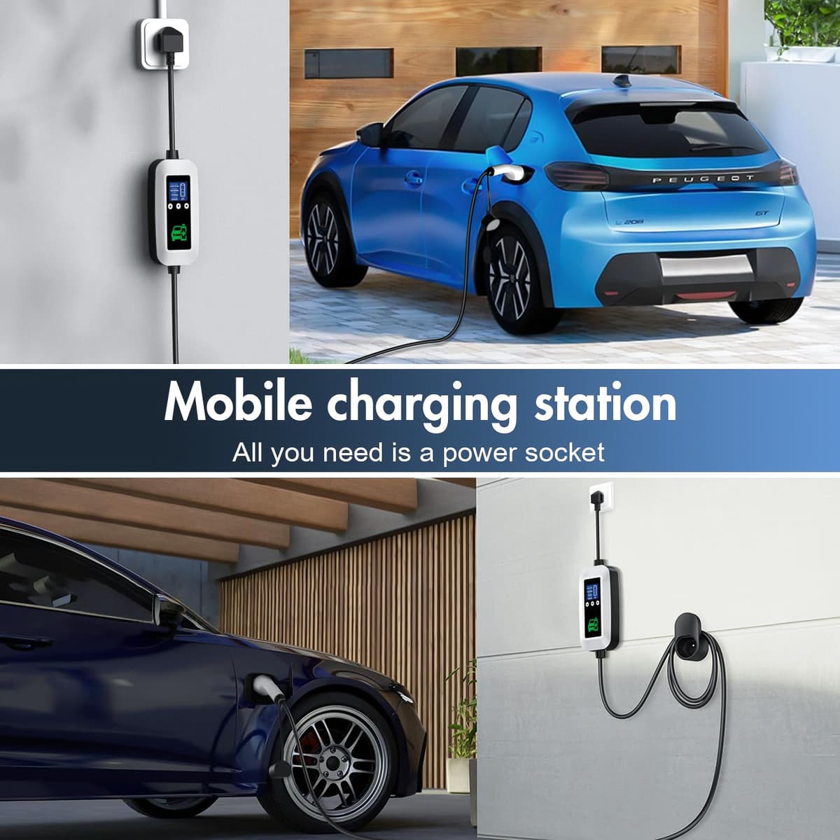 FNITAER EV Charger Cable Type 2 to 3 Pin Plug 2.99kw, 6M, 8/10/13A, Adjustable Current EV Charger,With LED Screen Timing Delay IP66/IP65, With Carry Bag and Type 2 EV Cable Holder for EVs and PHEVs — view 2