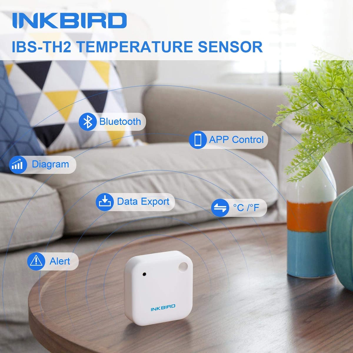 Inkbird IBS-TH2 Wireless Thermometer Bluetooth Temperature Sensor with Calibration Support Data Export and Alerts for Refrigerators Freezers Baby Room Greenhouse Brewing- Without Humidity — view 4