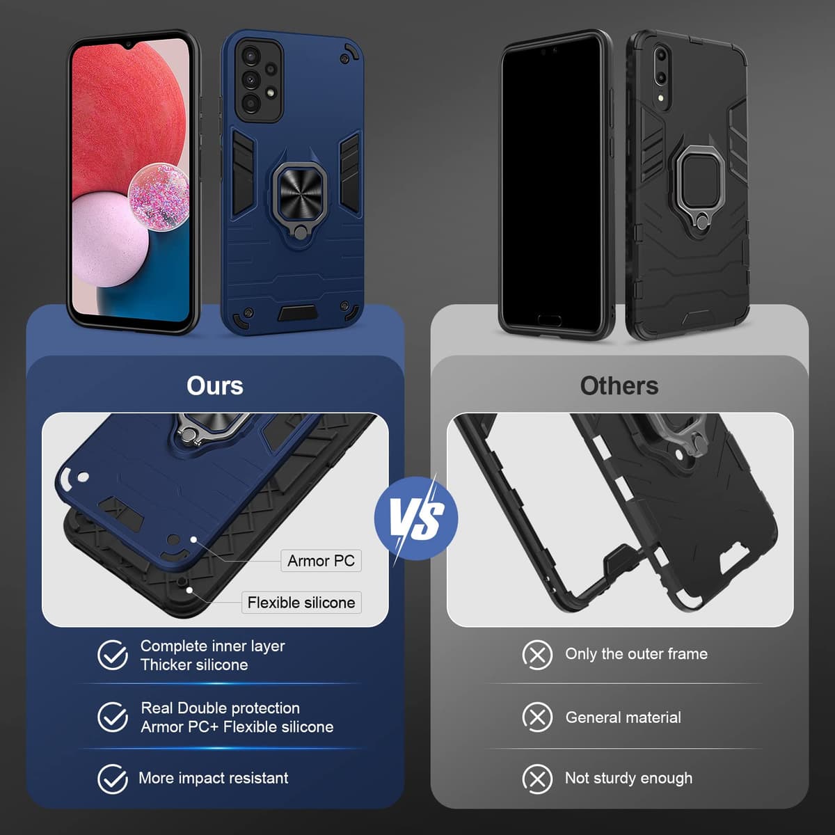 Funda para CMF Phone 2 Pro, Carcasa Antigolpes con Soporte anular metálico, Case Protectora de Grado Militar, Negro — view 1055