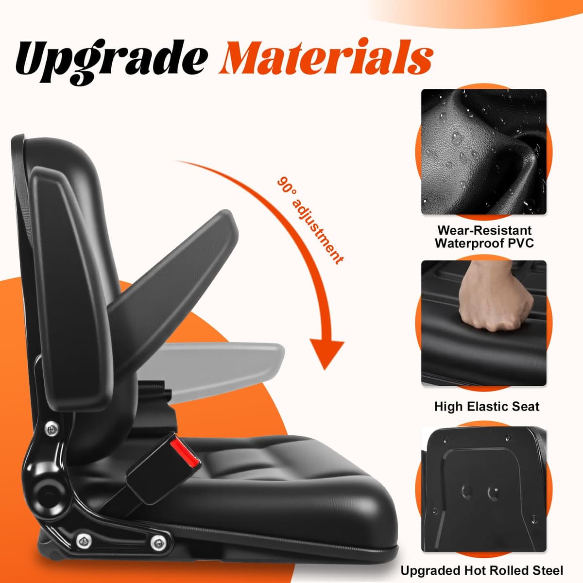 Universal Forklift Seat,Fold Down Tractor Seat with Adjustable Angle Back,Forklift Seat with Retractable Safety Belt,for Tractor,Skid Loader,Excavator,Dozer,Backhoe — view 3