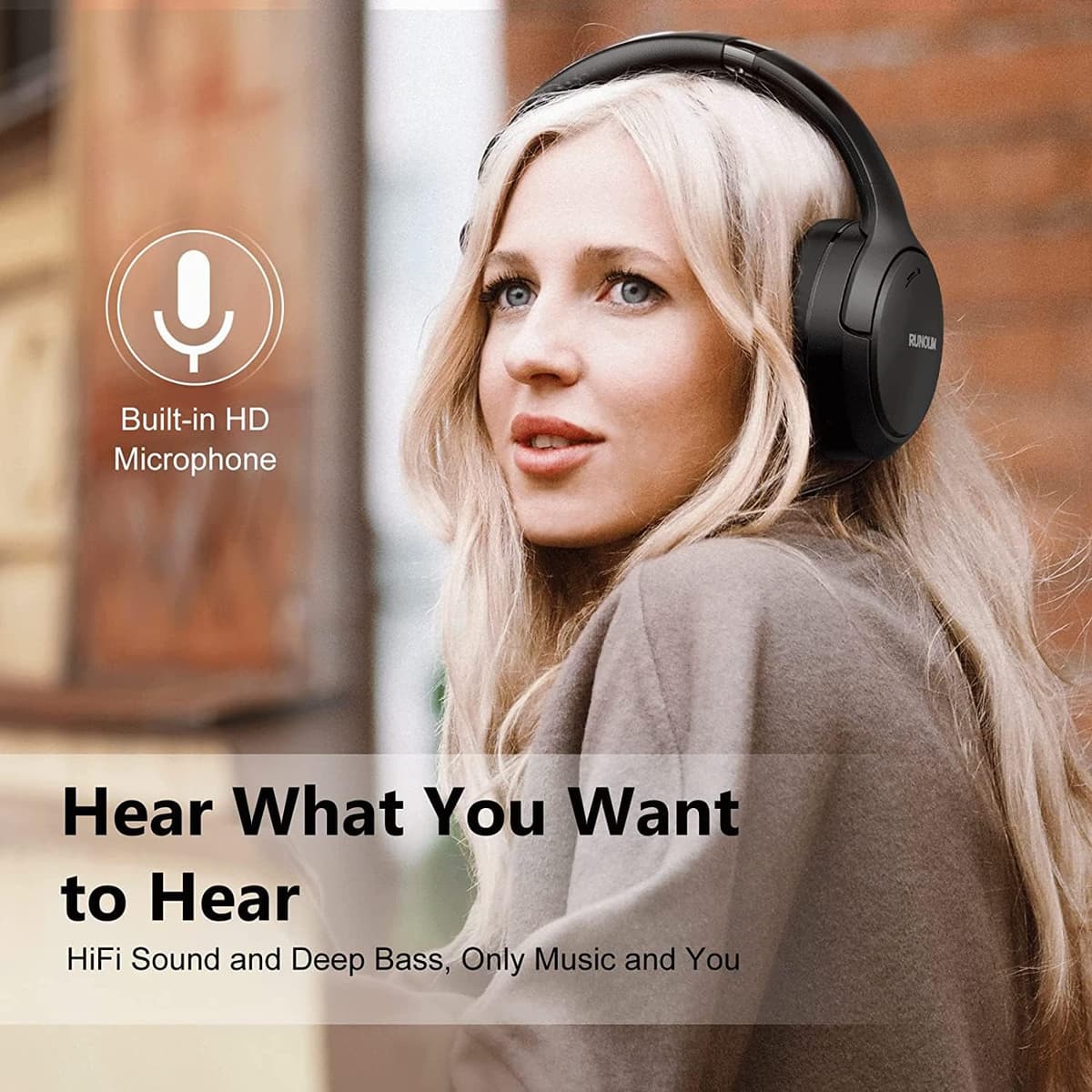 RUNOLIM Hybrid Active Noise Cancelling Headphones, Wireless Over Ear Bluetooth Headphones with Microphone, 70H Playtime, Foldable Wireless Headphones with HiFi Audio, Deep Bass for Home Travel Office — view 7