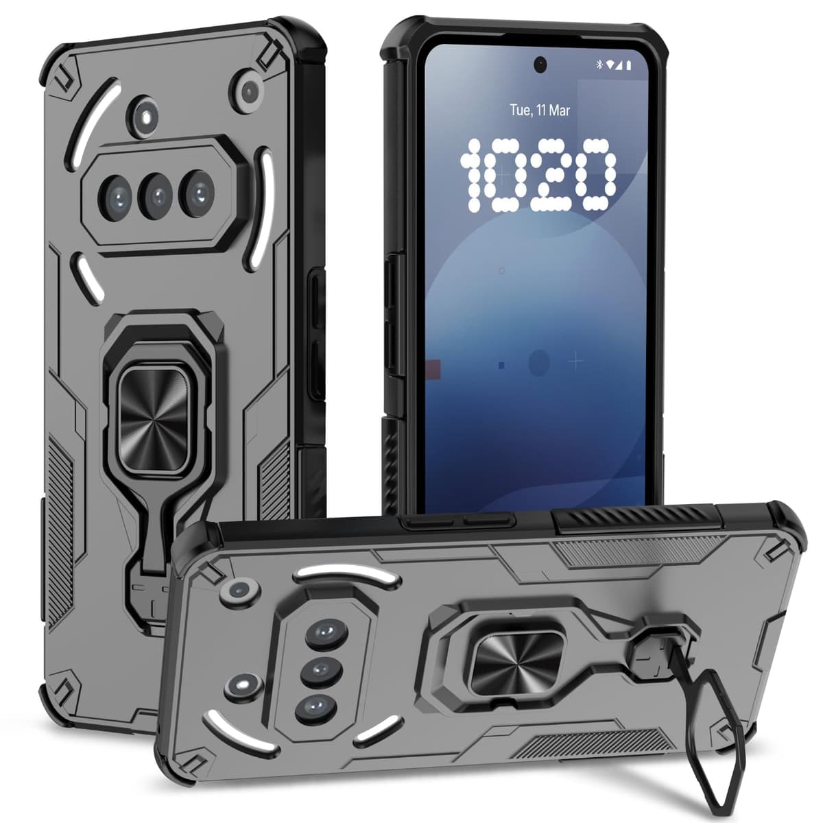 Funda para CMF Phone 2 Pro, Carcasa Antigolpes con Soporte anular metálico, Case Protectora de Grado Militar, Negro — view 1244