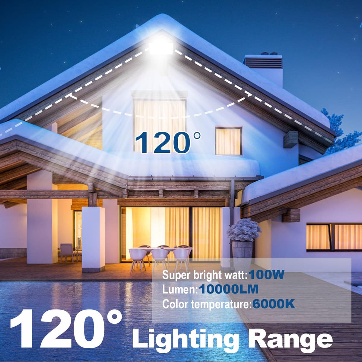 Focos LED Exterior 100W, IP66 Impermeable Foco Proyector LED, Blanco Frío 6500K 10000 Lumen Floodlight para Casa, Garaje, Patio, Terraza, Campo — view 3