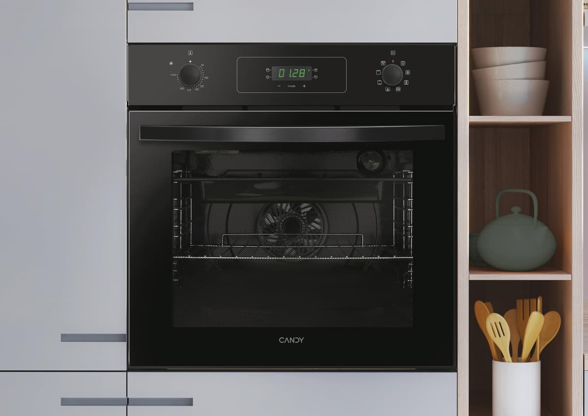 Candy Idea FIDCP N615 L, Multifunction Oven, 65L, 1 Tray and 1 Grid, Radial Fan, Aquactive Cleaning, Convection + Fan, 8 Functions, Push&Pull Controls, Double Glass Door, Black — view 2