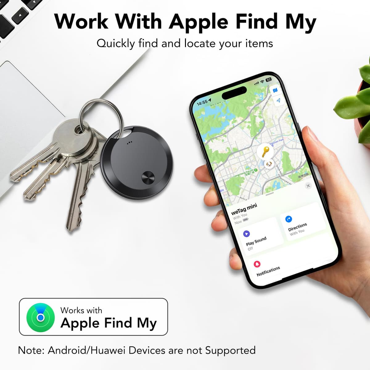 Air Tracker Tags-4 Pack: Smart Bluetooth Tracker, Item Finder Works with Apple Find My (iOS Only) App, Trakcer Tag Locator for Keys, Luggage, Satchel, Backpack etc. (Not for Android Devices) — view 2
