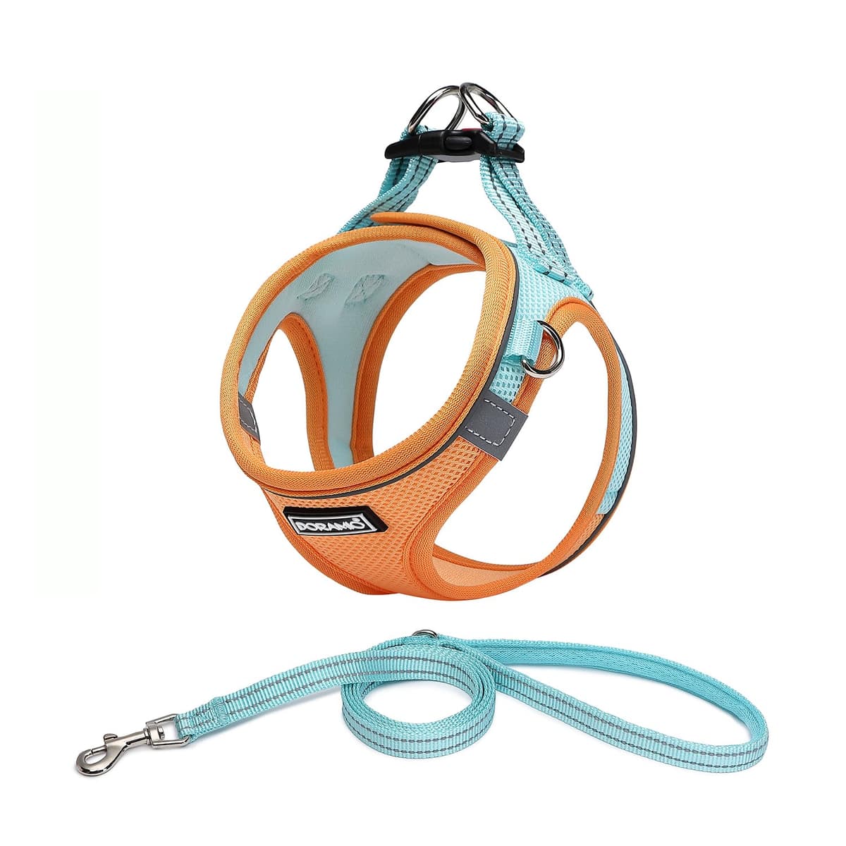Arnés Perro Pequeños, Arnés Antitirones Reflectante Cómodo Transpirable Arneses Chaleco para Perros Pequeños Gatos, Cachorros (L, Azul Naranja)