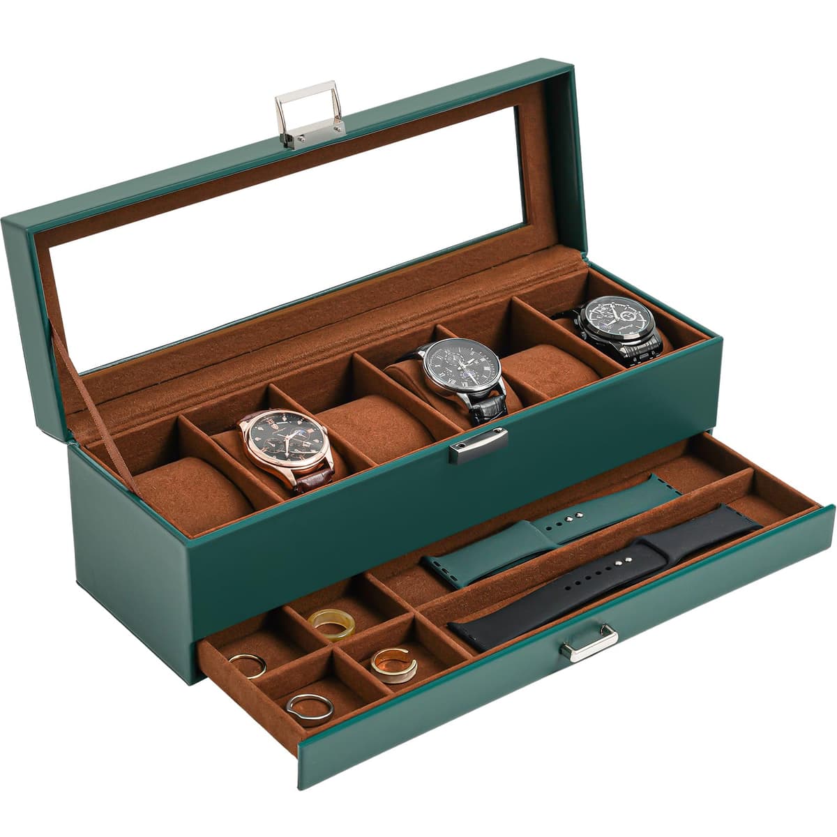 ProCase Caja de Relojes de 6 Ranuras con Cajón, Funda Organizadora de Reloj de 2 capas con Tapa de Cristal, Estuche de Almacenamiento para Hombres y Mujeres -Negro — view 31