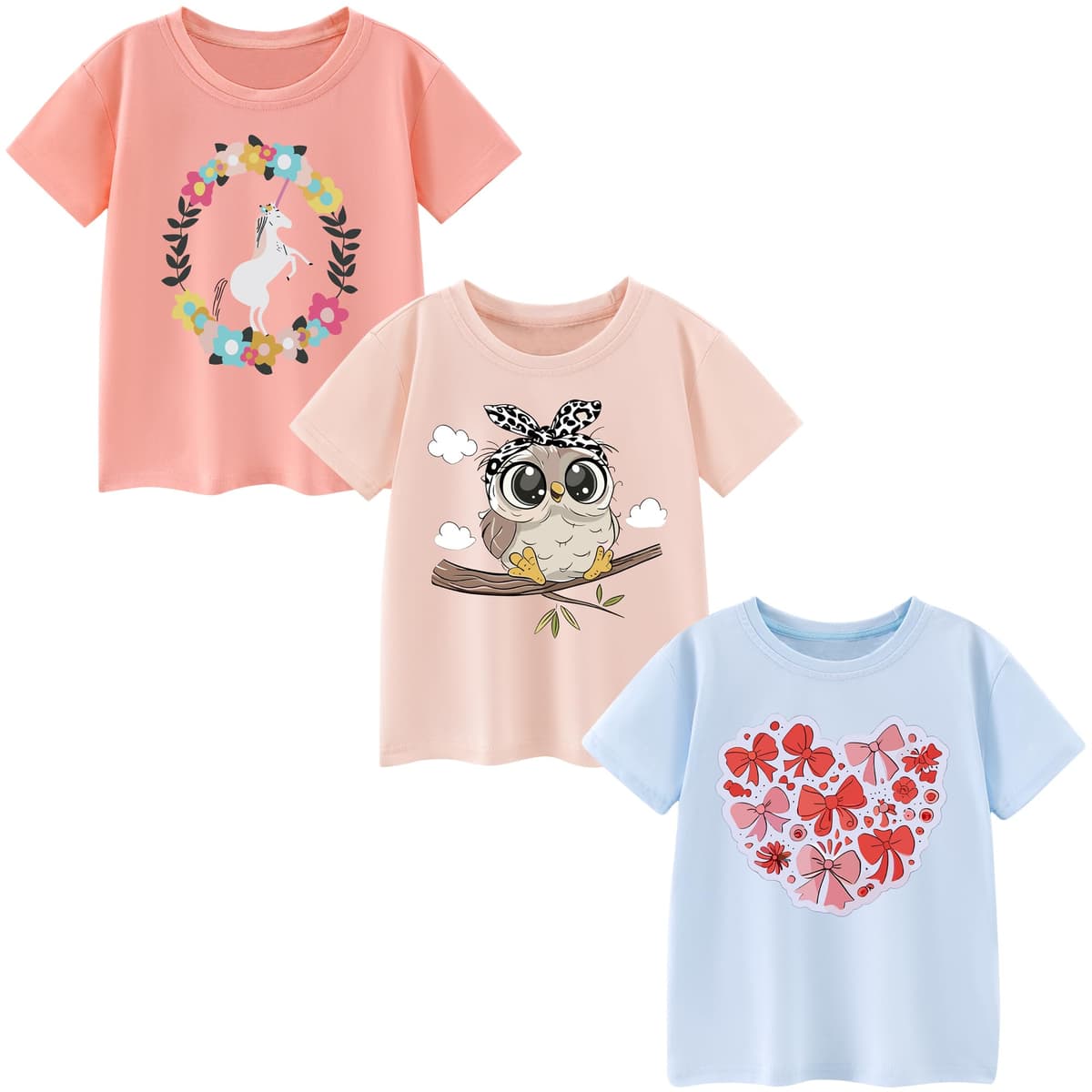 Camisetas de Manga Corta Niñas, Camiseta Algodon para Niña de Verano, Cuello Redondo T-Shirts Moda Informal Tops para Niños 3-8 Años — view 9