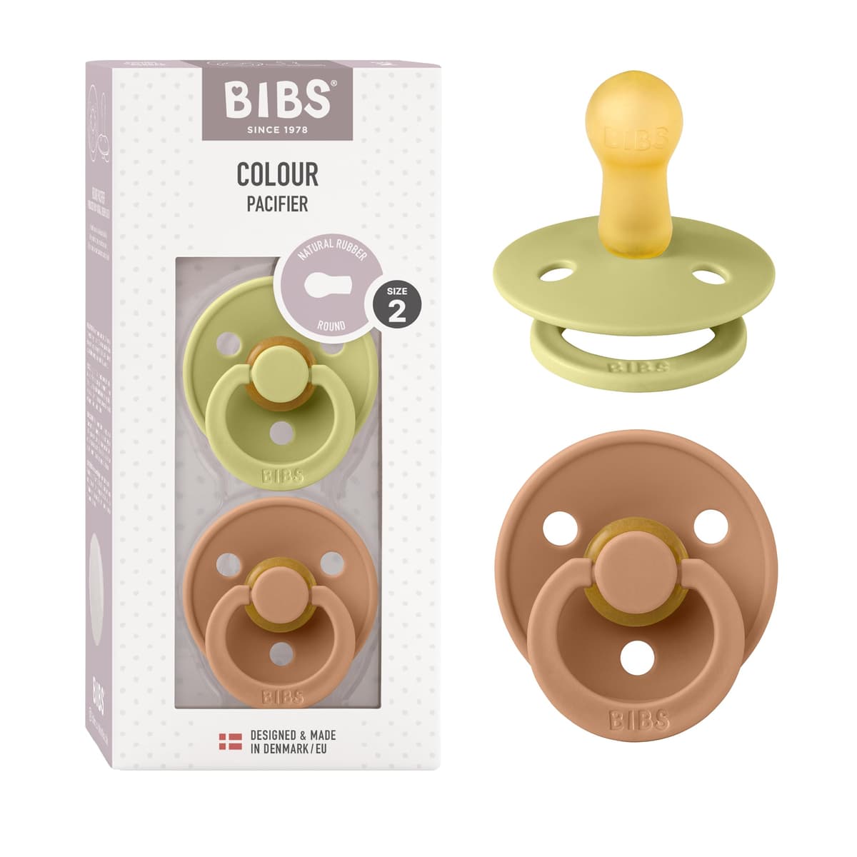 BIBS Colour Soother 2-Pack, BPA Free Dummy Pacifier, Round Nipple. Natural Rubber Latex, Size 2 (6-18 Months), Sky Blue/Steel Blue — view 151