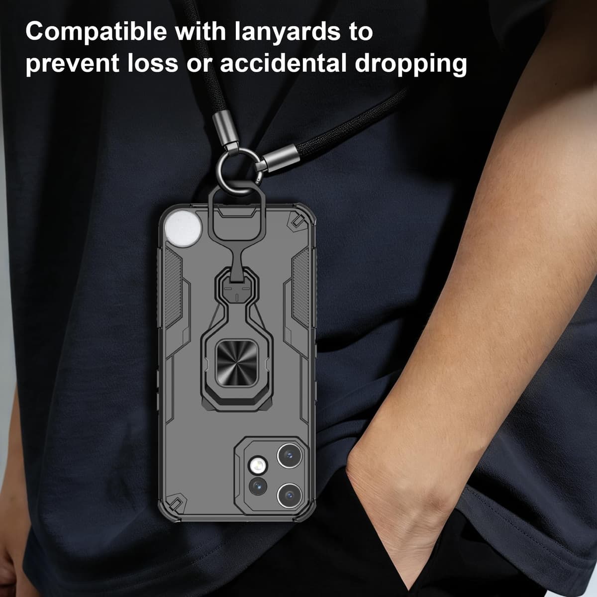 Funda para CMF Phone 2 Pro, Carcasa Antigolpes con Soporte anular metálico, Case Protectora de Grado Militar, Negro — view 7